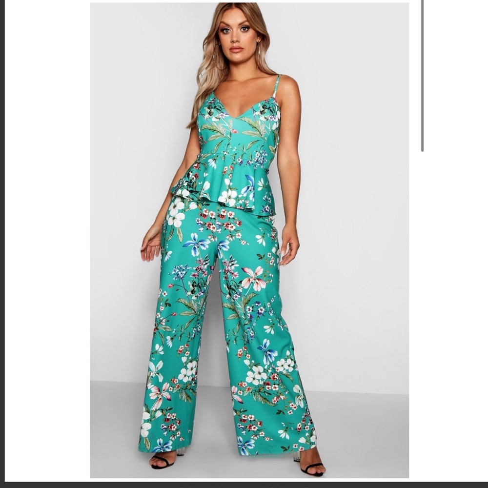 Plus Strappy Floral Peplum Jumpsuit - Picture 1 of 6